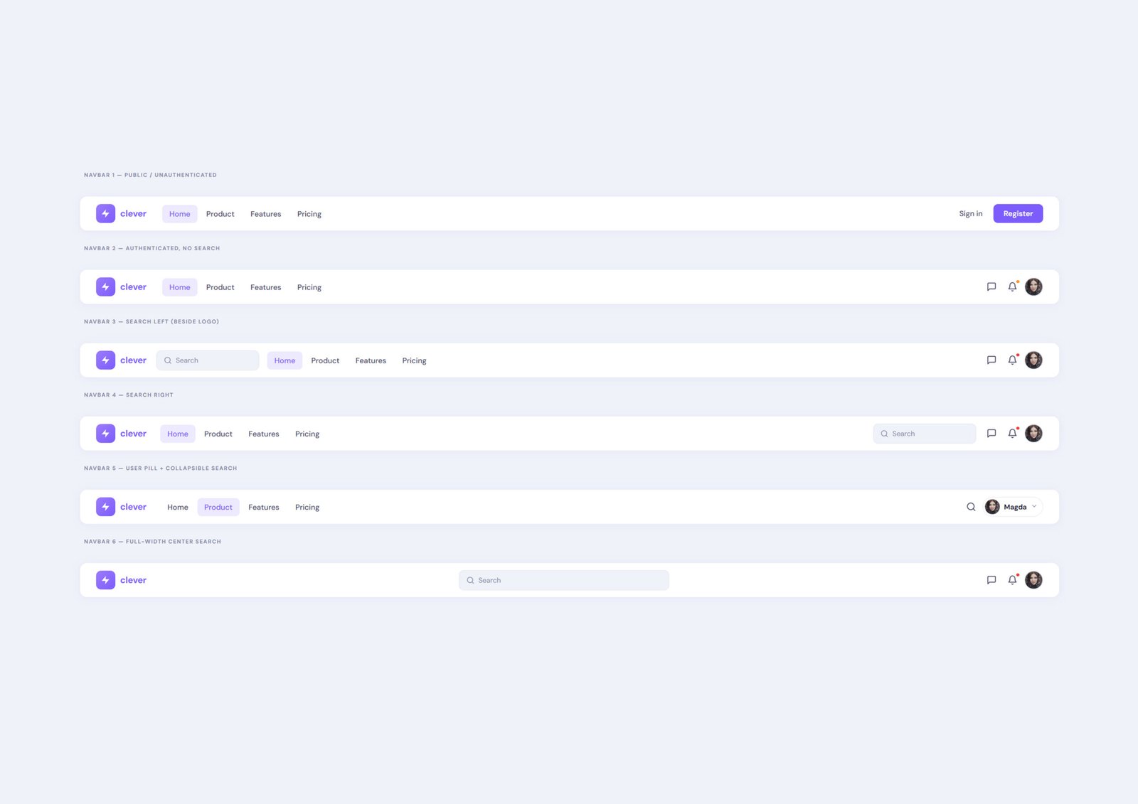 Responsive Navbar UI Designs with Search & User Menu (HTML CSS JavaScript Free Download)