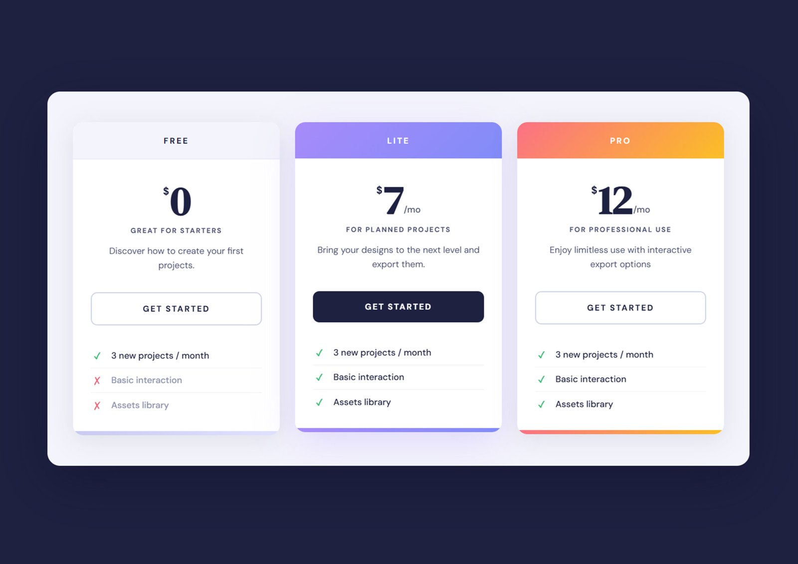 Responsive Pricing Cards UI Design (HTML CSS JavaScript) Free Download