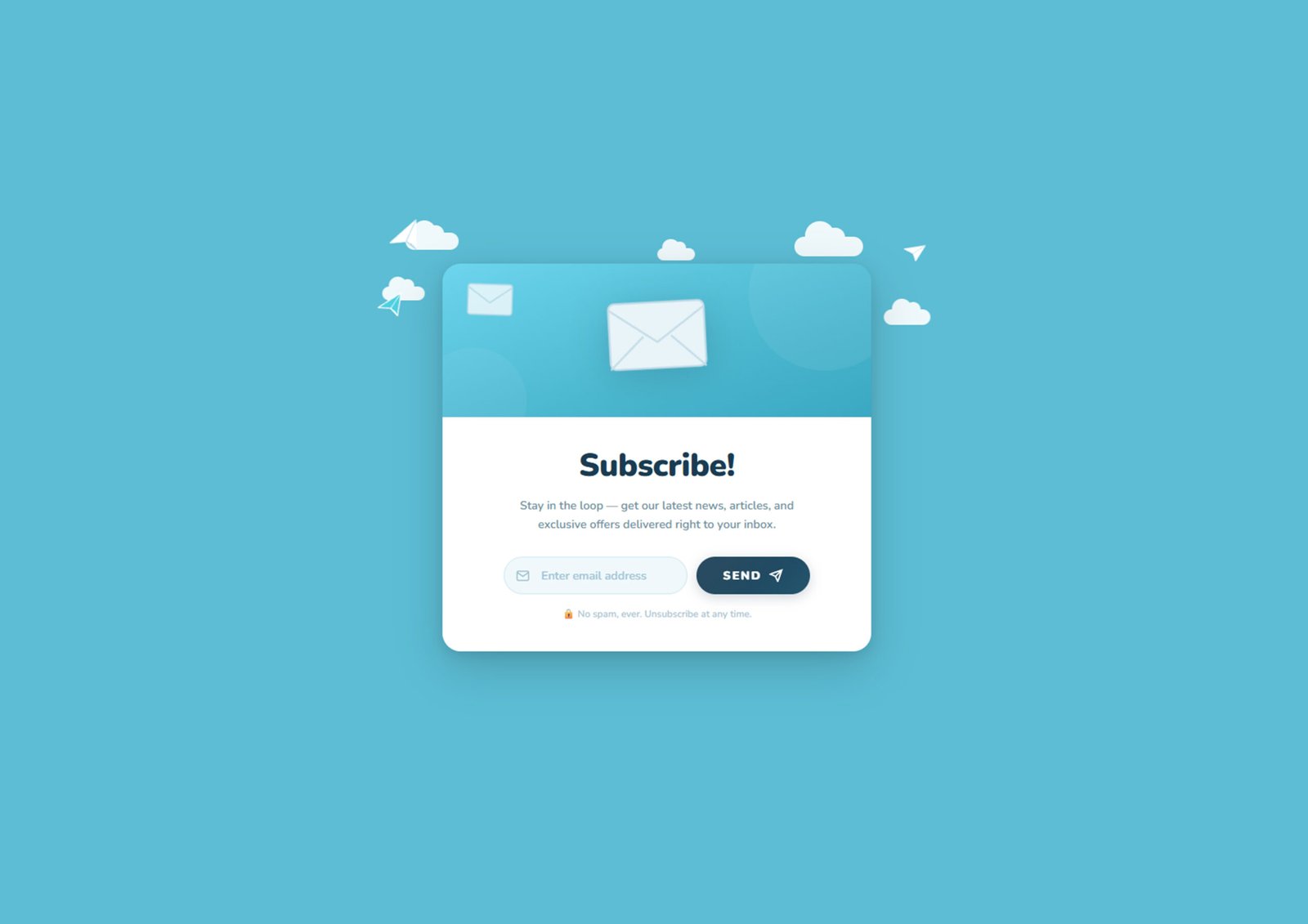Modern Newsletter UI Component – Responsive Email Subscription Box (Free HTML CSS JS Download)