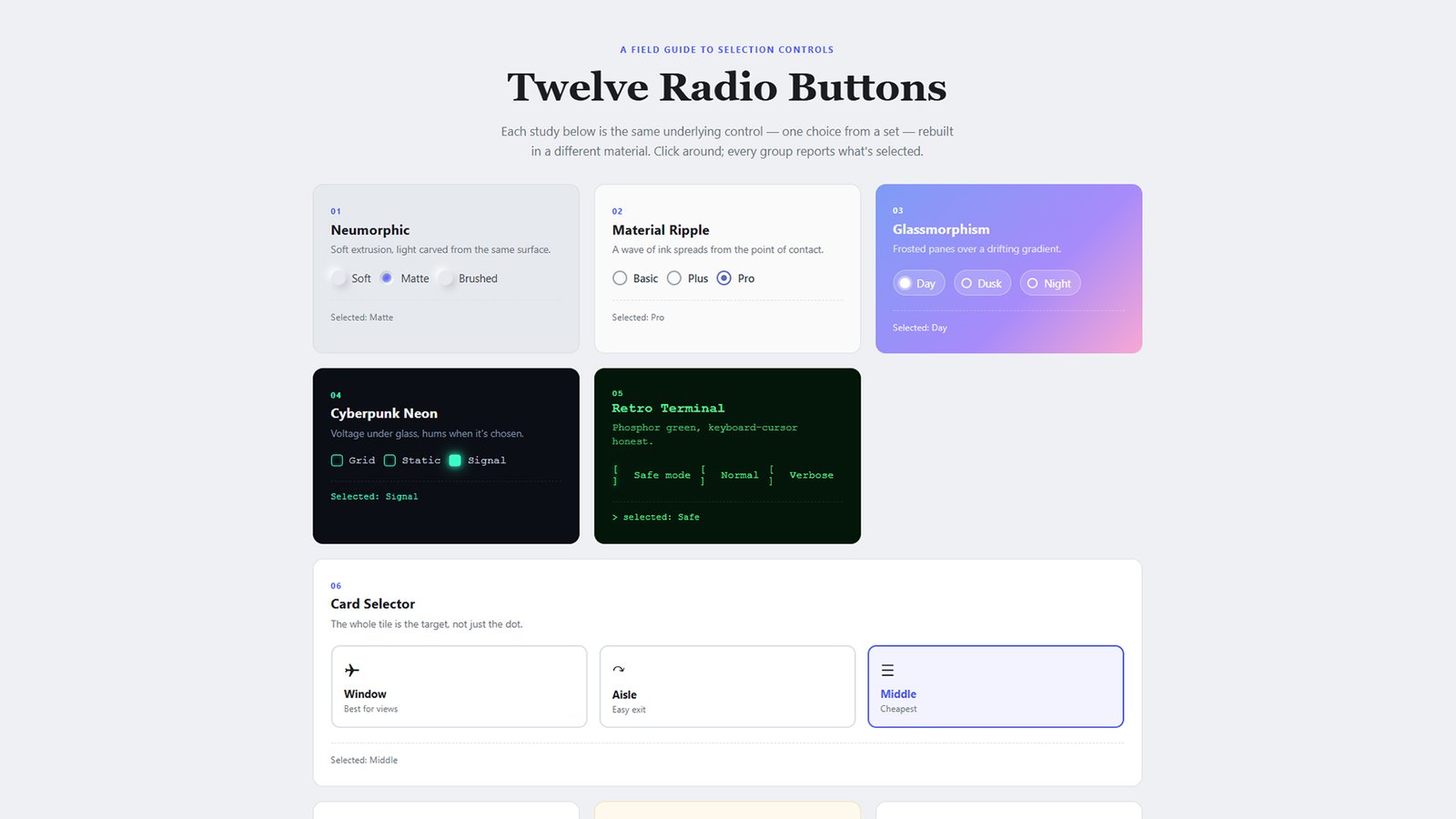 12 Radio Button Designs — Custom HTML, CSS & JavaScript UI Components