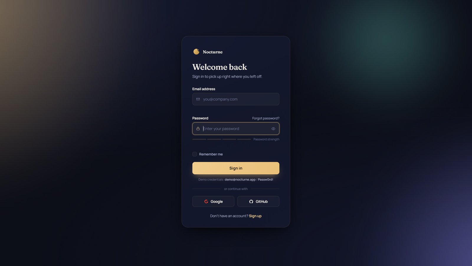 Nocturne — Free Premium Login Form UI (HTML, CSS & JavaScript, No Framework)