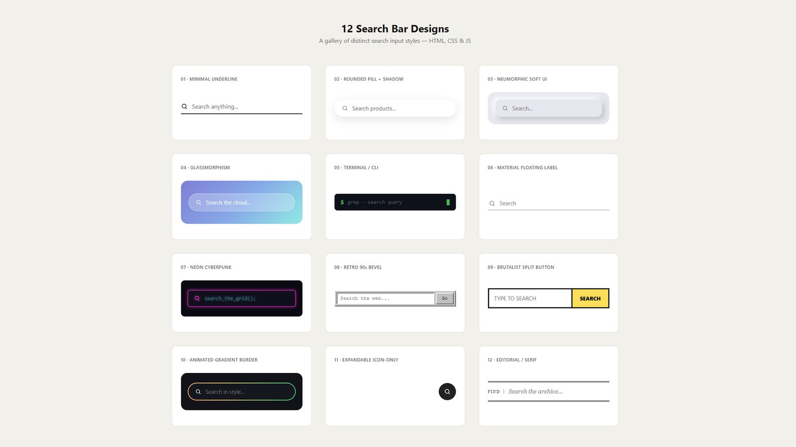 12 Search Bar Designs – Free HTML, CSS & JS UI Components