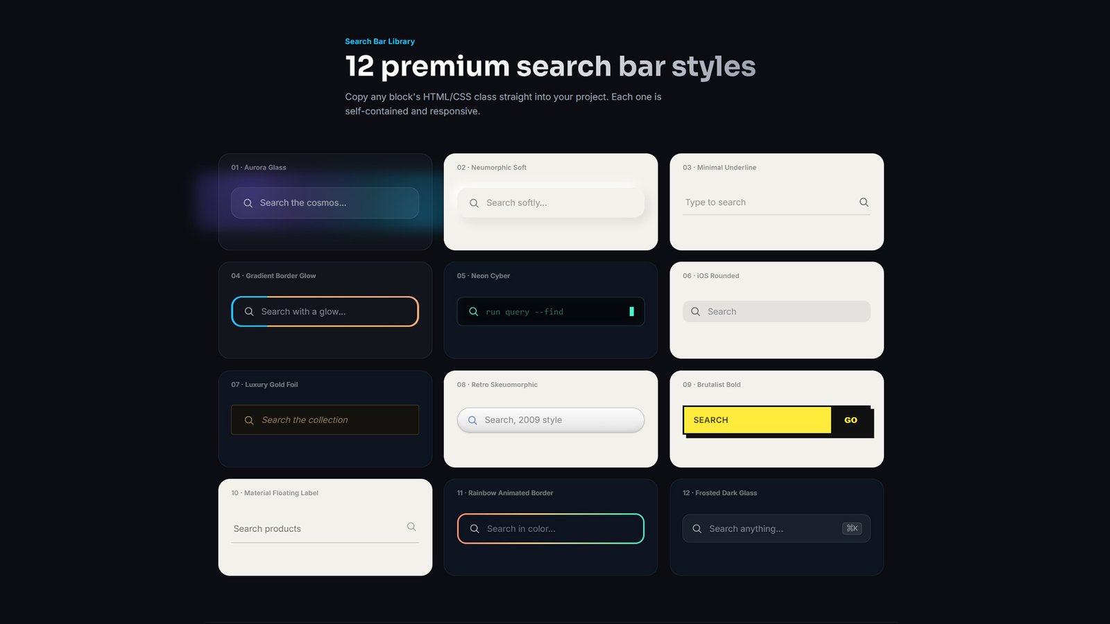 12 Premium Gradient Search Bar Designs (HTML/CSS/JS)