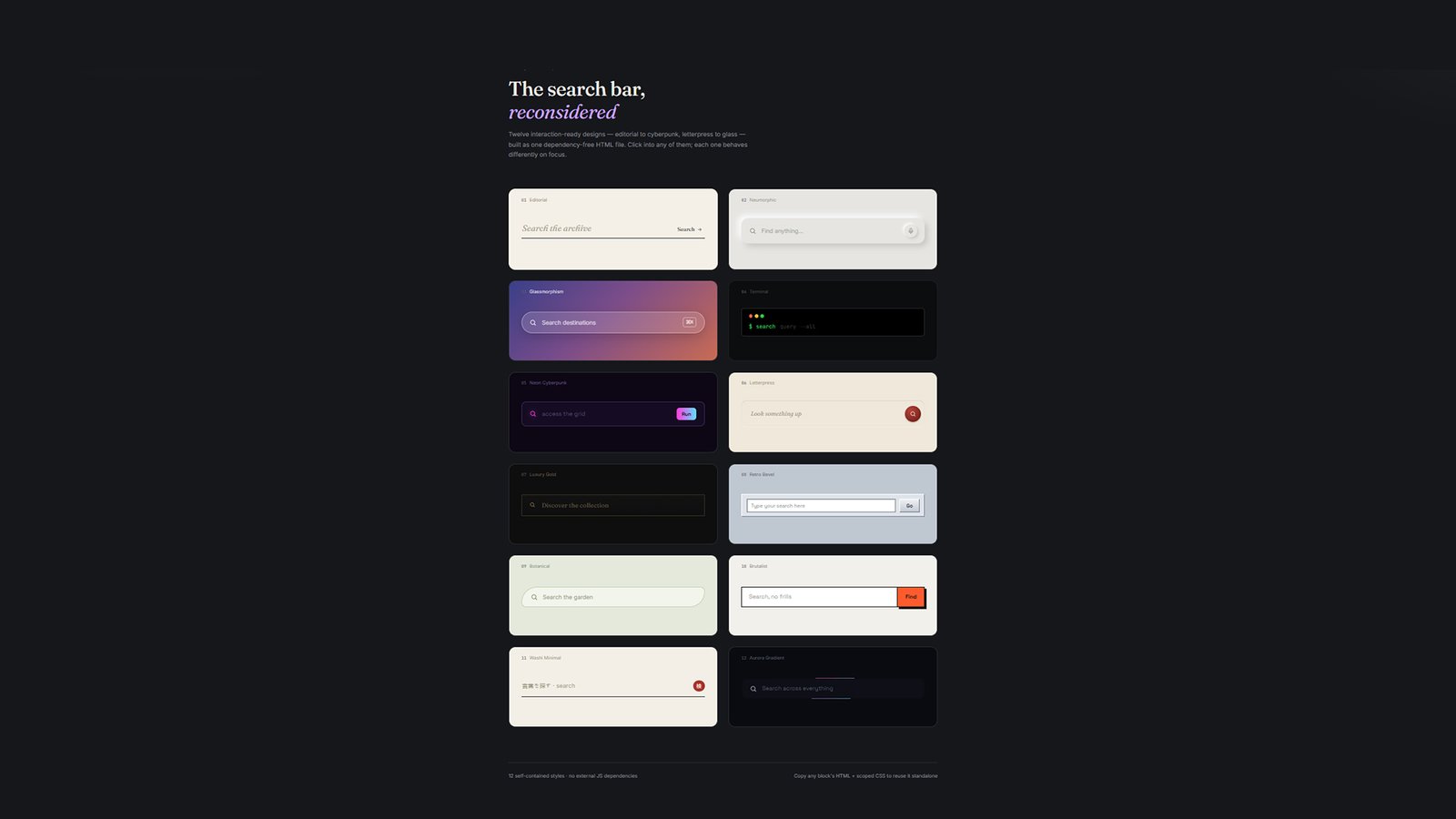 12 Premium Search Bar UI Designs – HTML CSS JS Kit